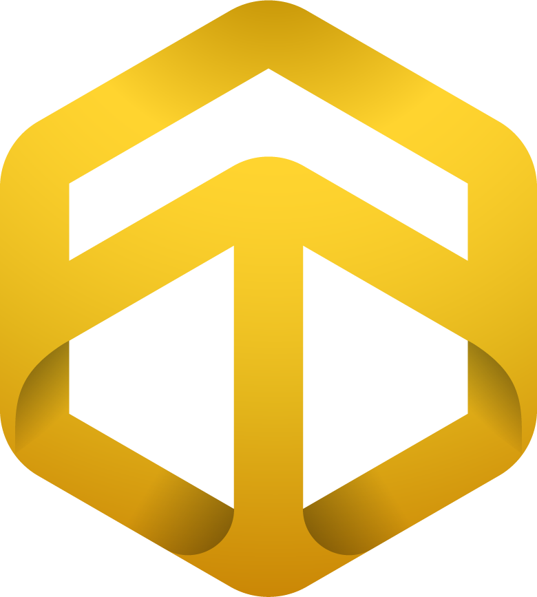 Overwrite Technology Logo a Golden Hexagon with an O and T on top of each other